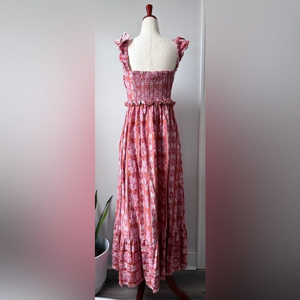 House of Harlow 1960 Pink Floral Midi Dress Size Medium Linen Spring Summerdress - Picture 3 of 7